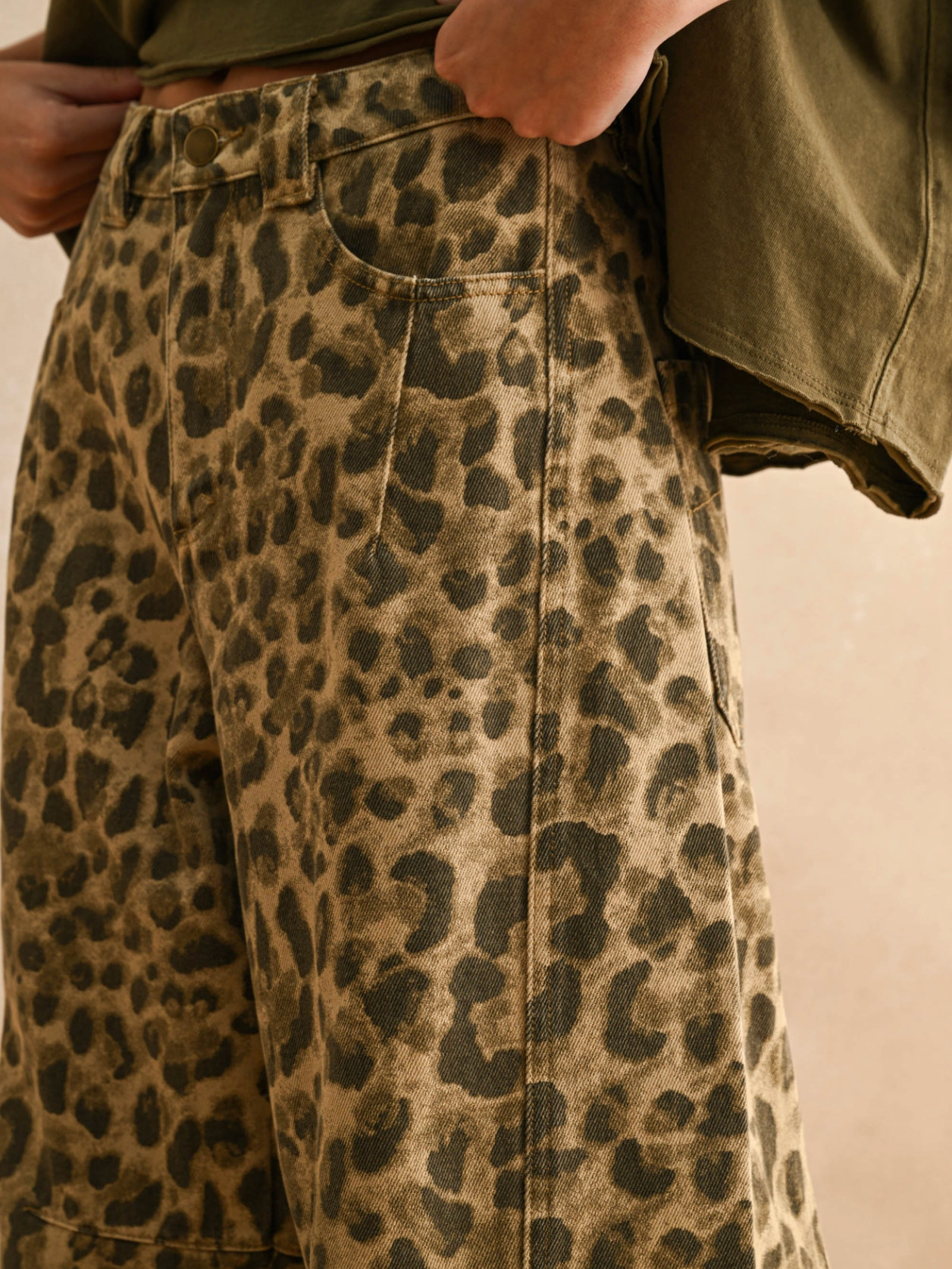 leopard barrel jeans