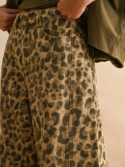 leopard barrel jeans