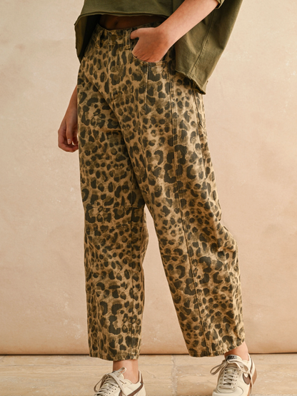 leopard barrel jeans