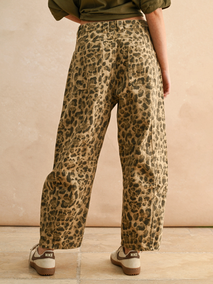 leopard barrel jeans