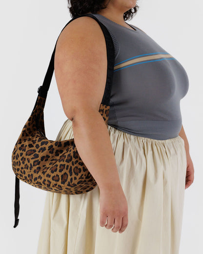 Leopard Medium Nylon Crescent Bag