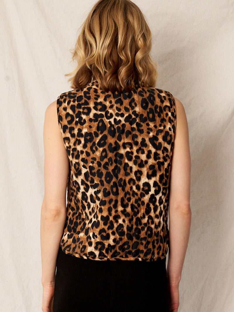 Leopard Corduroy Ribbon Vest