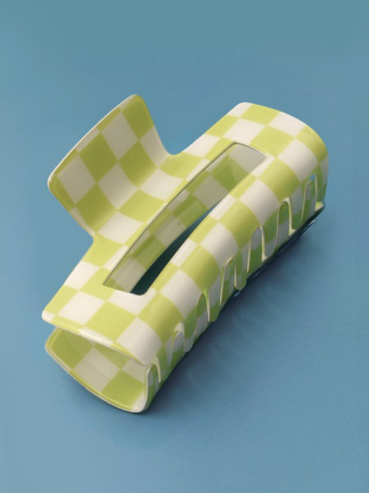 lime checkered hair claw clip