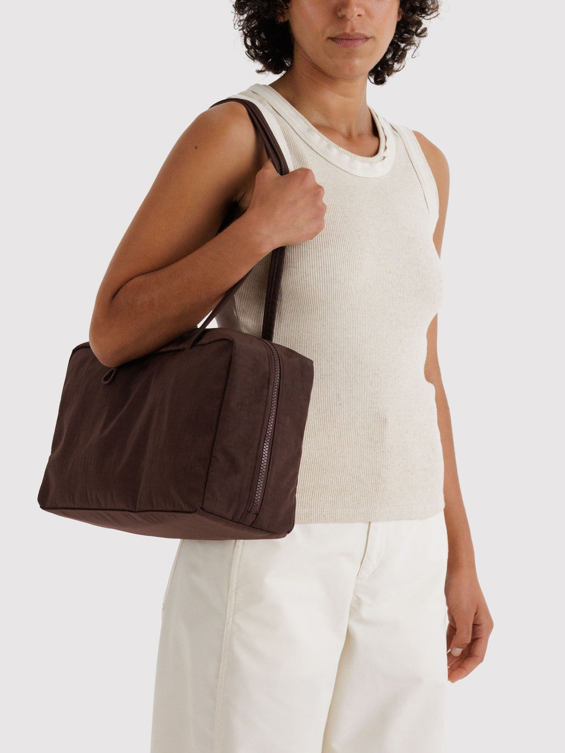 Coffee Medium Nylon Bowler Bag