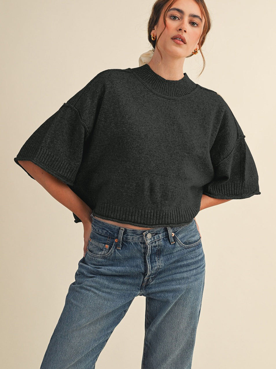 Black Kayla Slouchy Sweater Top