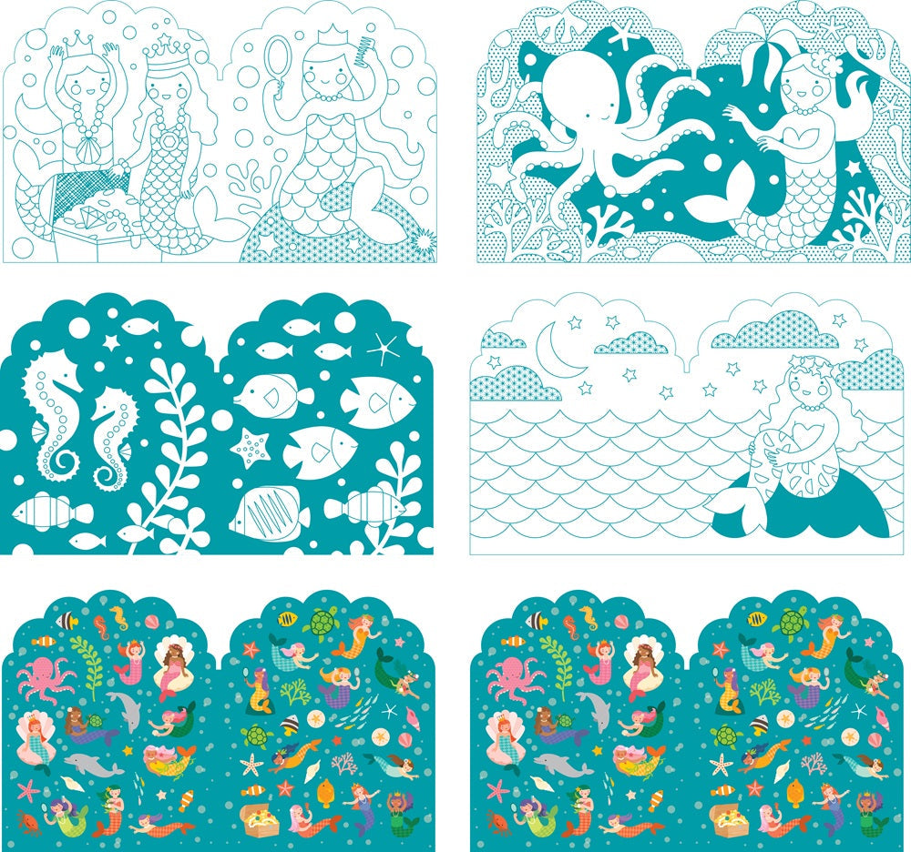 Mermaids Coloring Book + Stickers