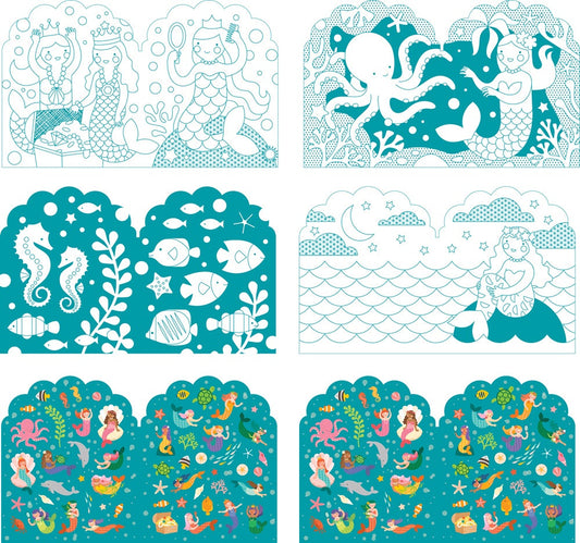 Mermaids Coloring Book + Stickers