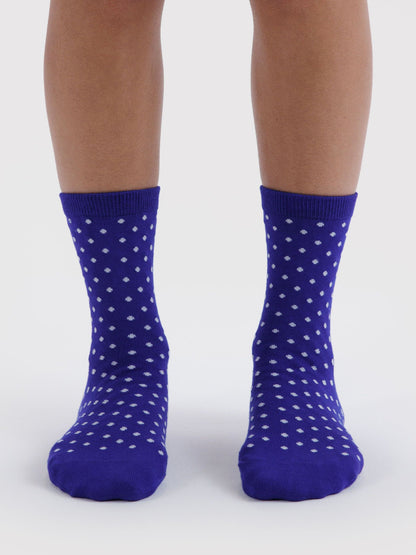 Micro Blue and White Polka Dot Crew Socks