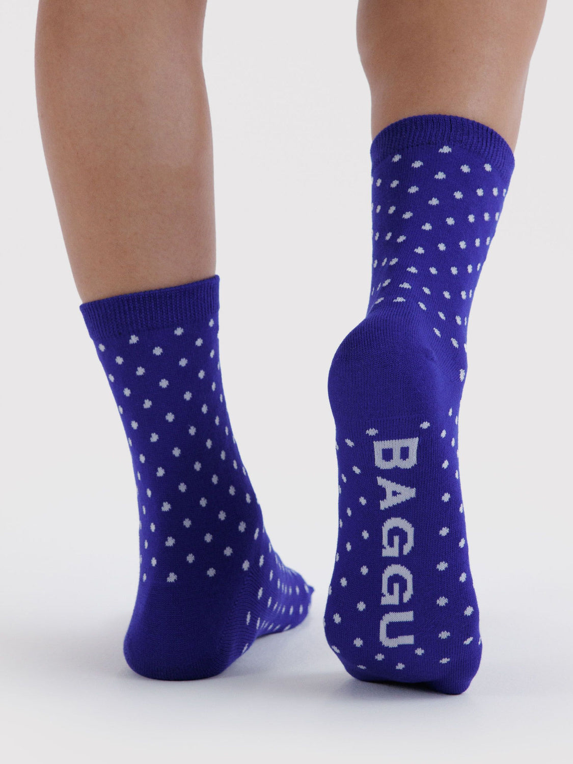 Micro Blue and White Polka Dot Crew Socks