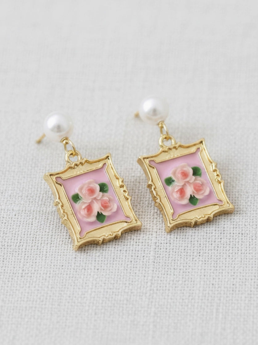 Monet Garden Pearl Frame Earrings