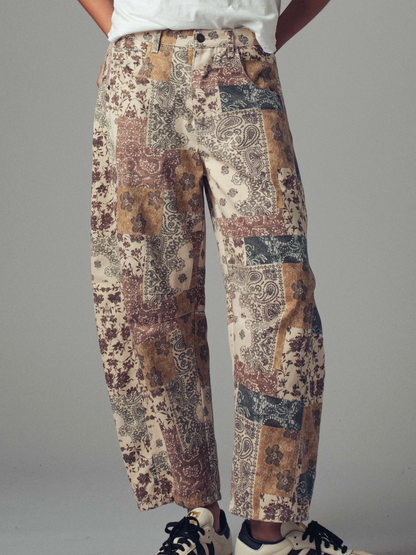 moody patchwork barrel jeans
