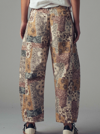 moody patchwork barrel jeans