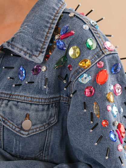 multi bejeweled denim jacket