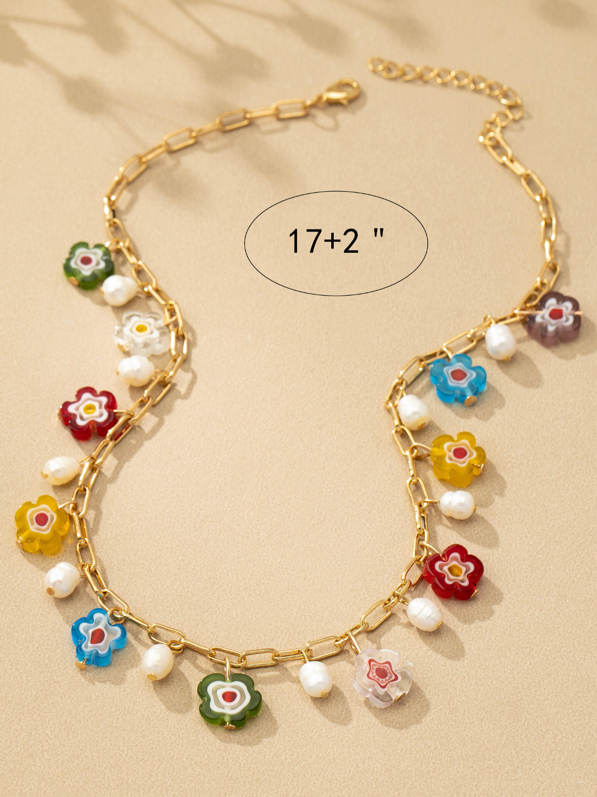 multi flower beaded gold necklace