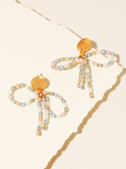 multi pearls beaded bow earrings