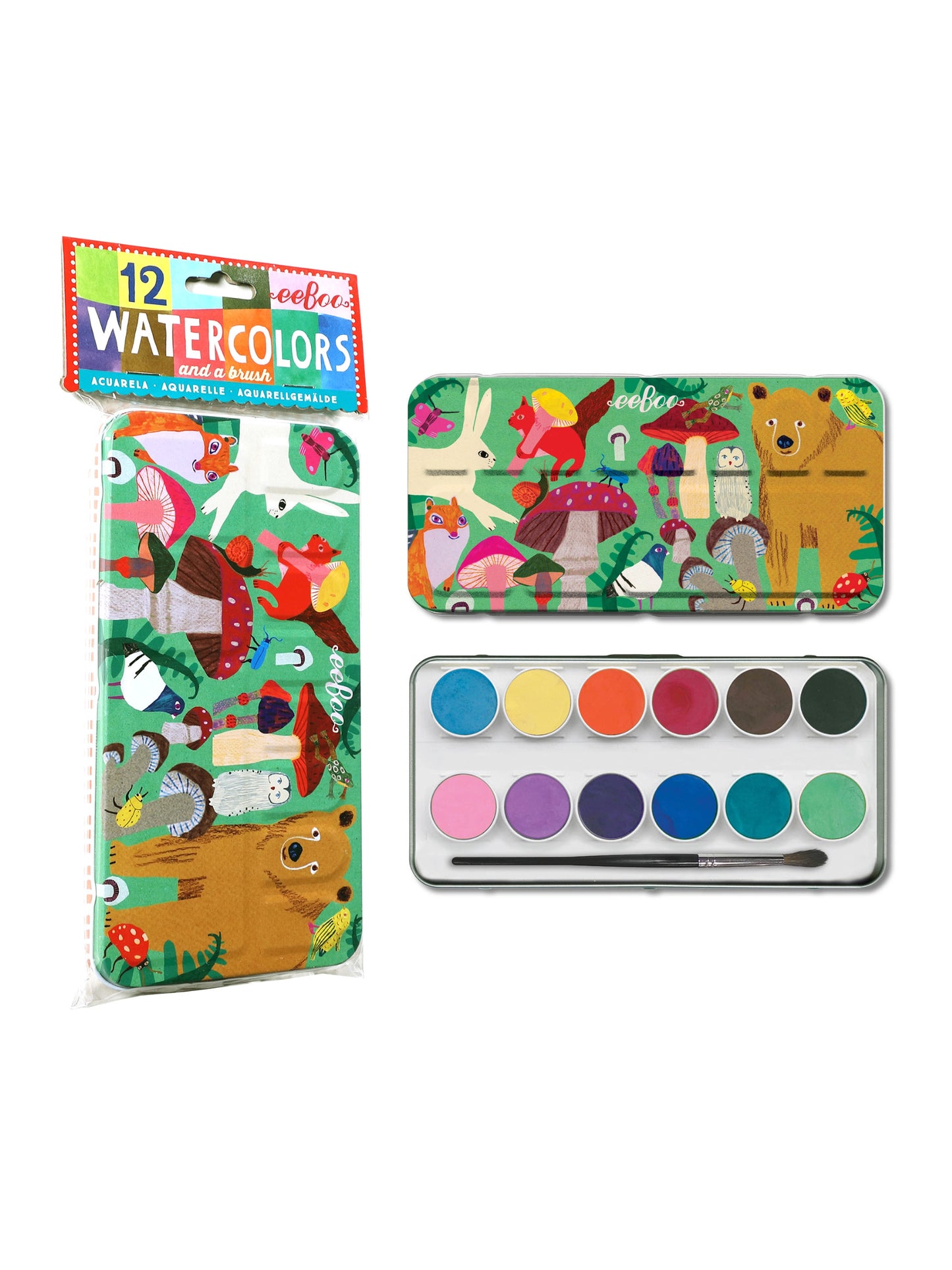 mushrooms watercolors tin