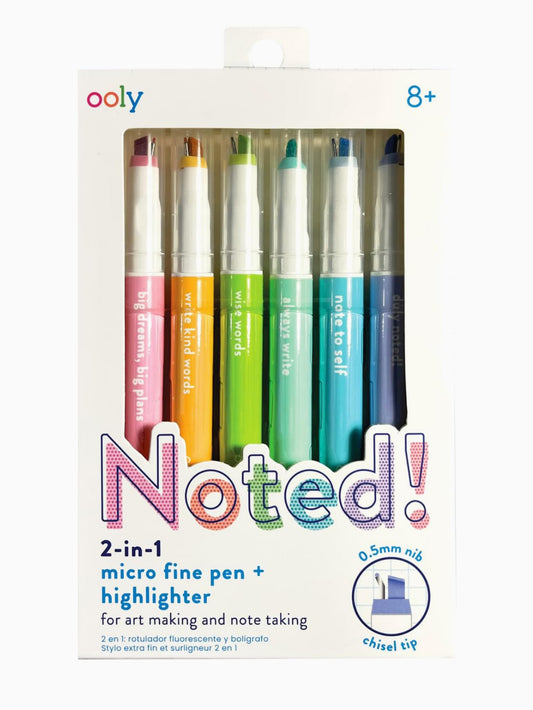 noted 2-in-1 fine tip pens + highlighters set