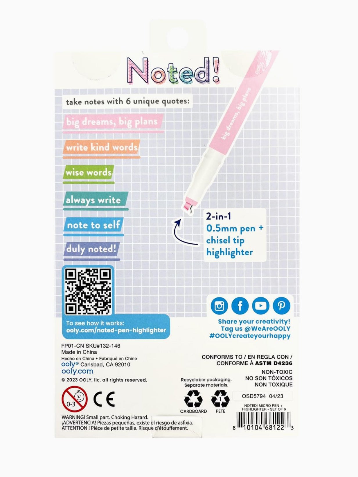 noted 2-in-1 fine tip pens + highlighters set