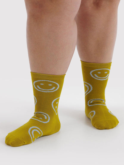 Ochre Happy Crew Socks