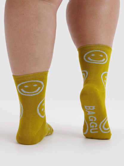 Ochre Happy Crew Socks
