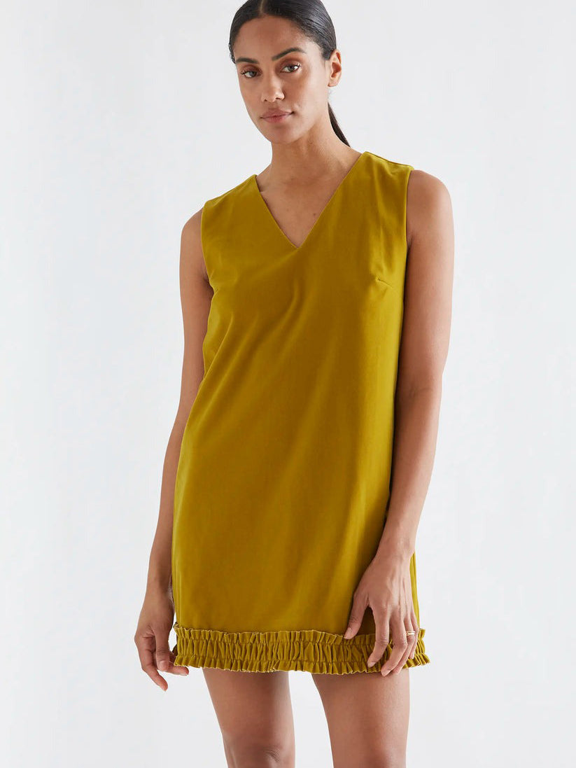 Ochre Velvet Flounce Dress