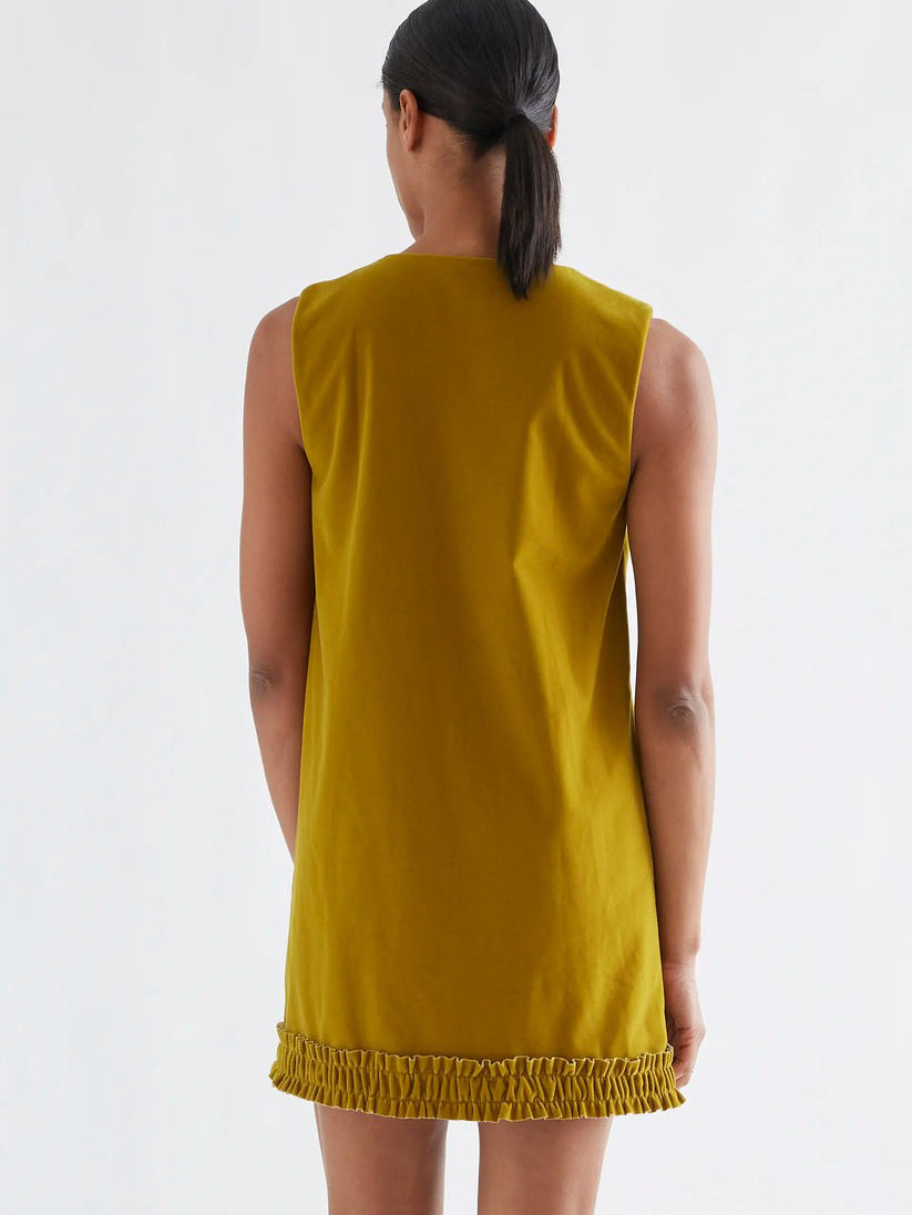 Ochre Velvet Flounce Dress