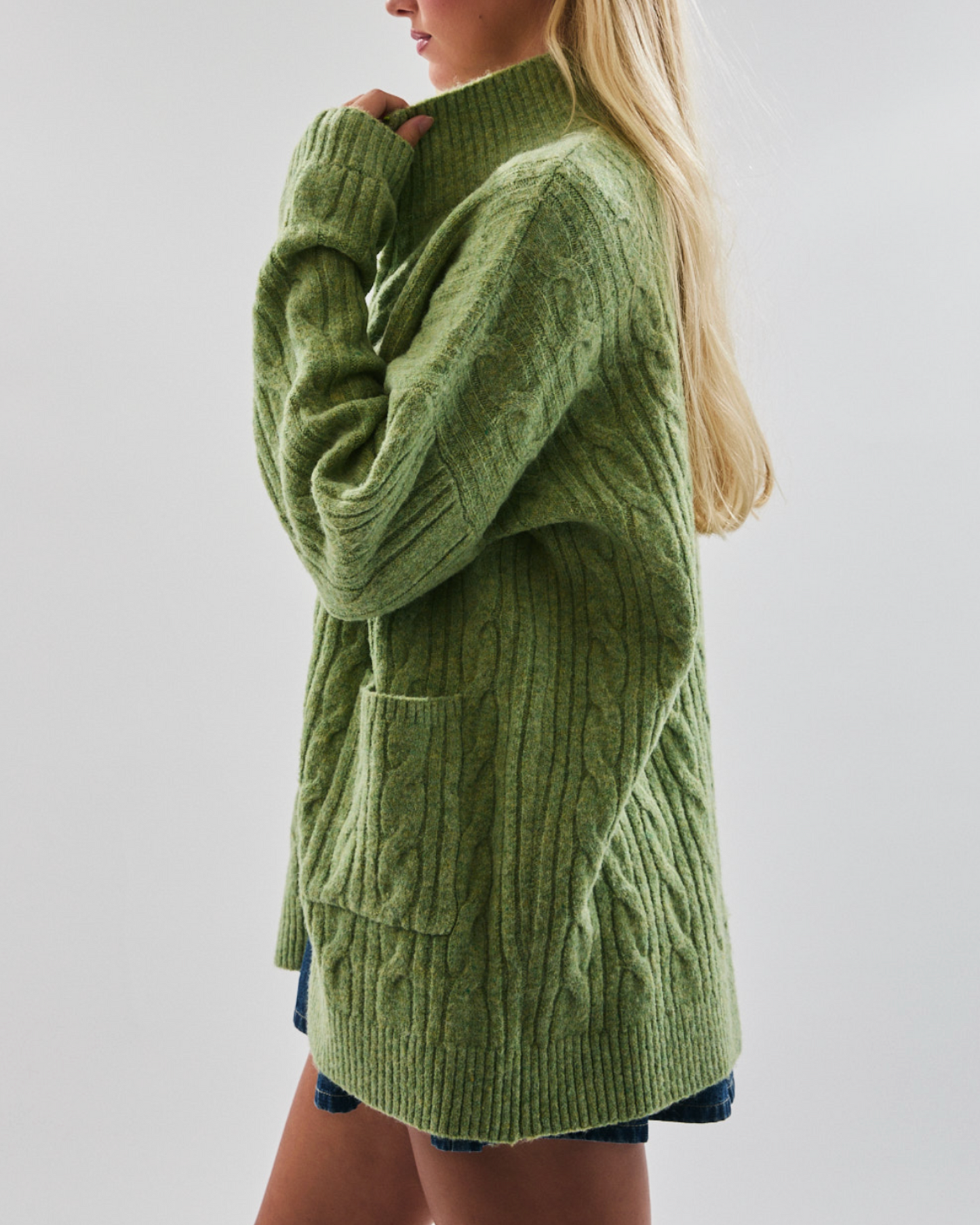 olive cable knit zipper sweater