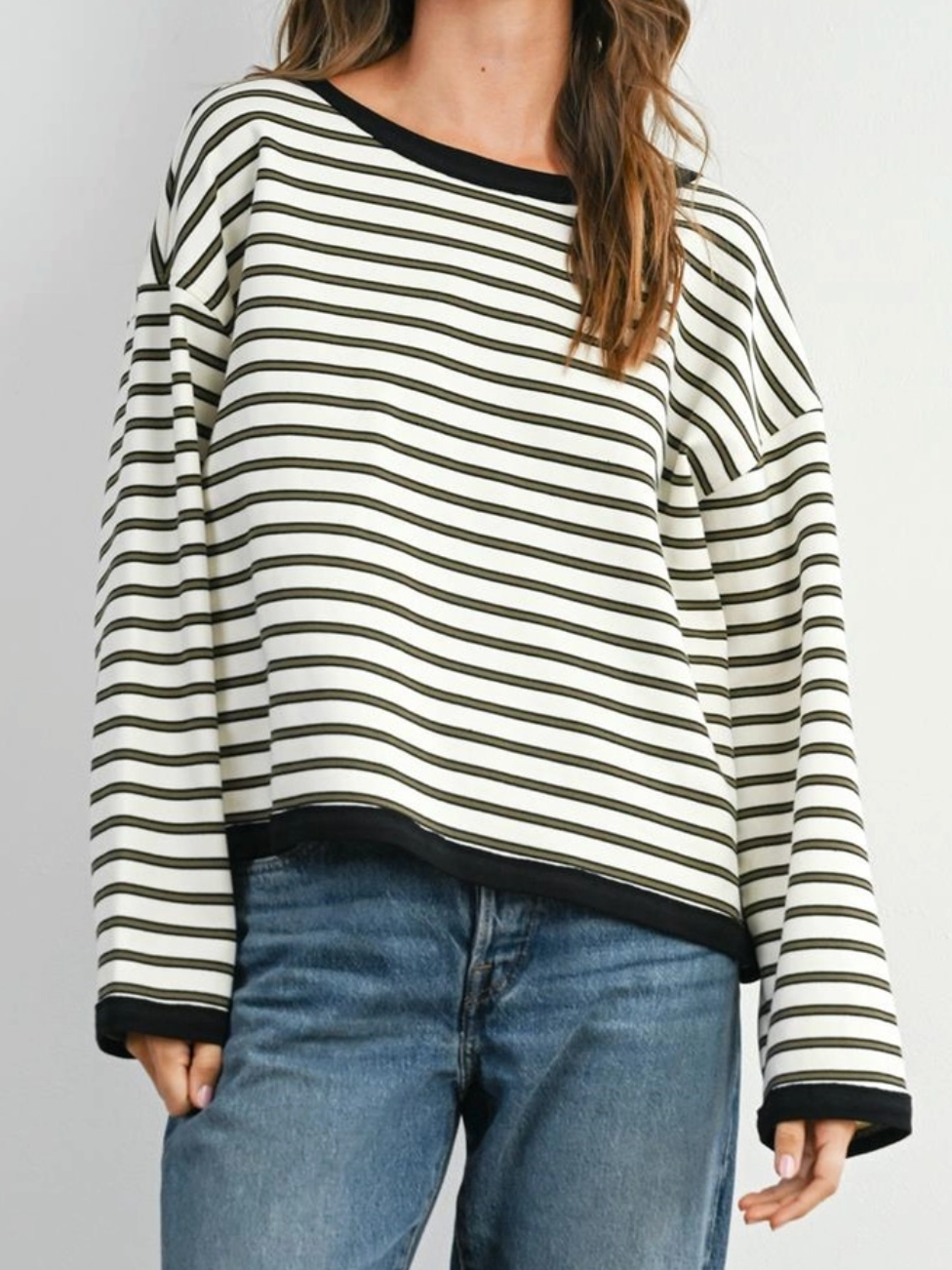 olive striped long sleeve top