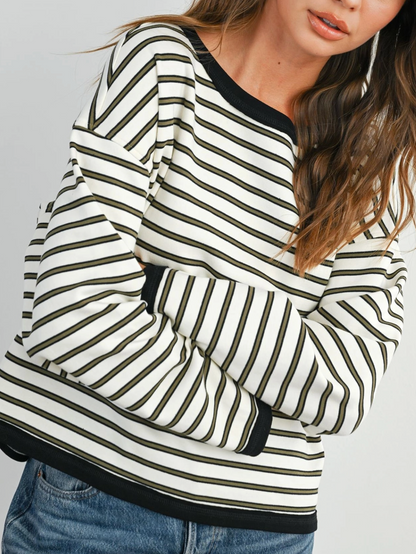 olive striped long sleeve top