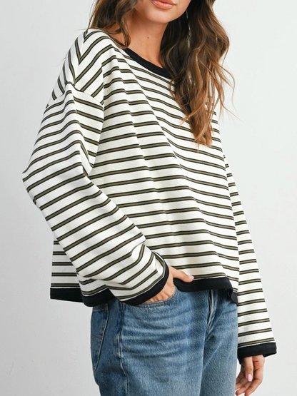 olive striped long sleeve top