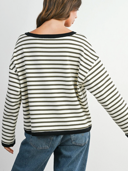 olive striped long sleeve top