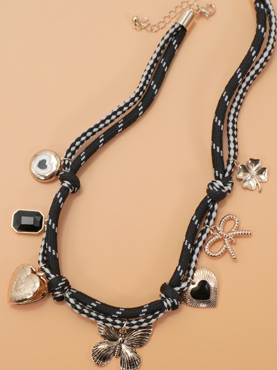 onyx corded charm necklace