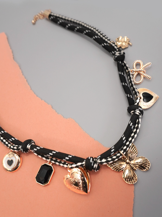 onyx corded charm necklace