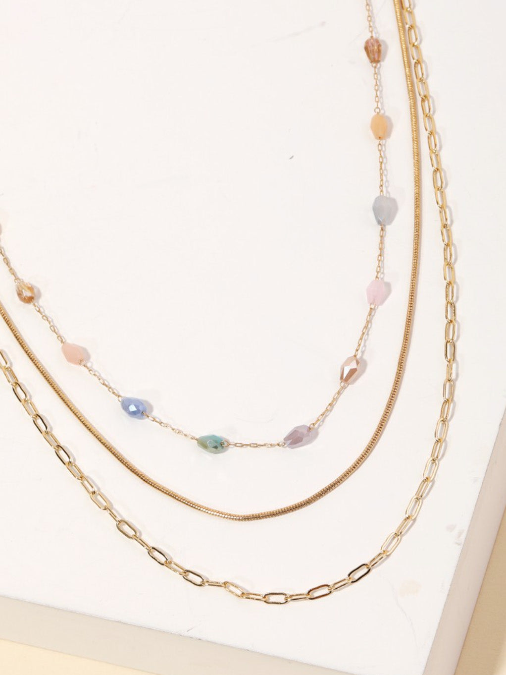 pastel beaded gold layered necklace