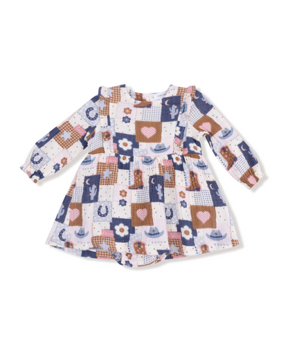 patchwork cowgirl ruffle bodysuit dress