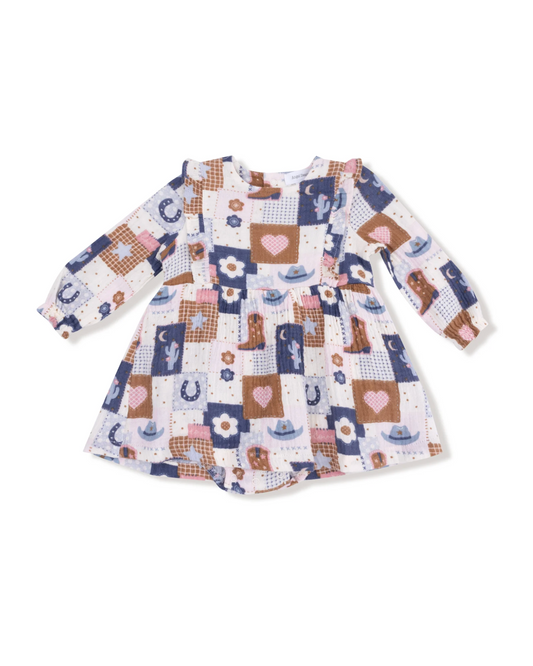 patchwork cowgirl ruffle bodysuit dress