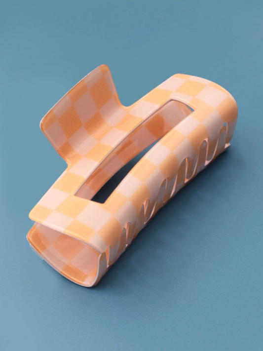 peach checkered hair claw clip