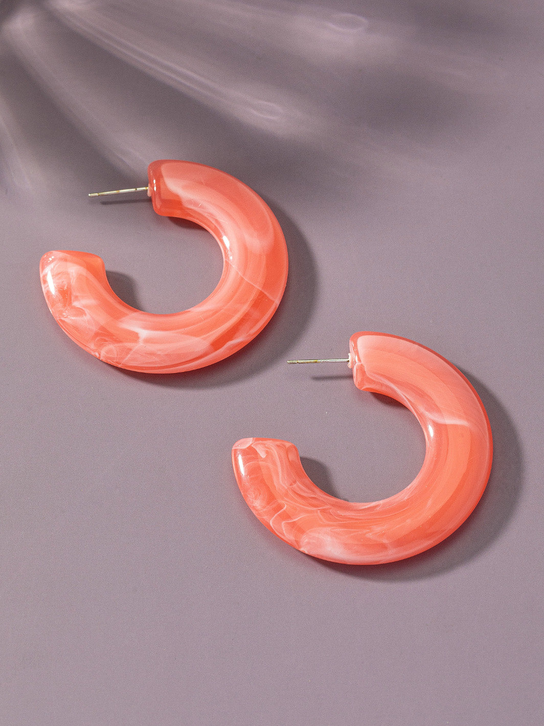 peach chunky resin hoop earrings