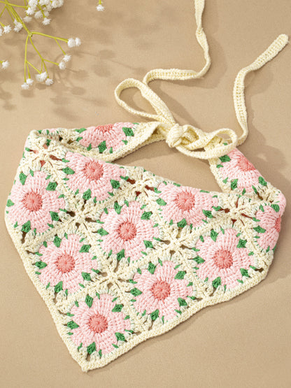 Peachy Pink Flower Crochet Bandana