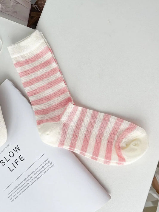 Pink + White Striped Socks