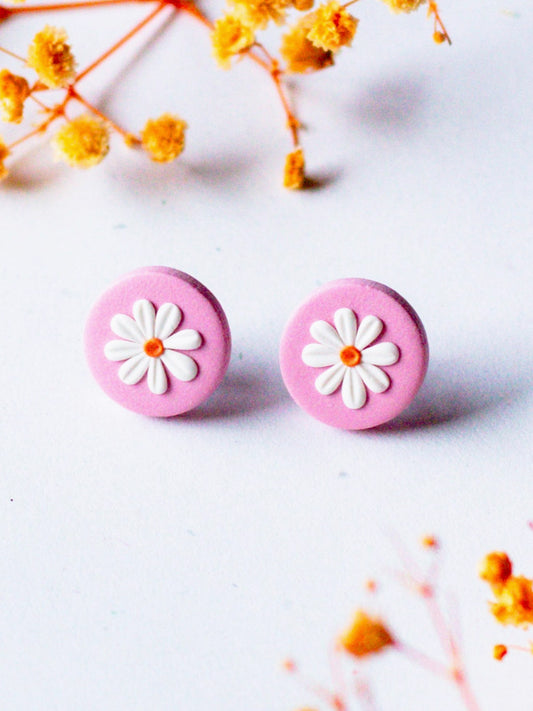 pink daisy mini studs