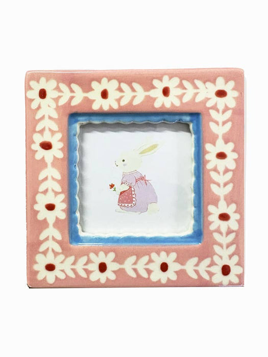 Pink Flowers Hand-Painted Ceramic Frame