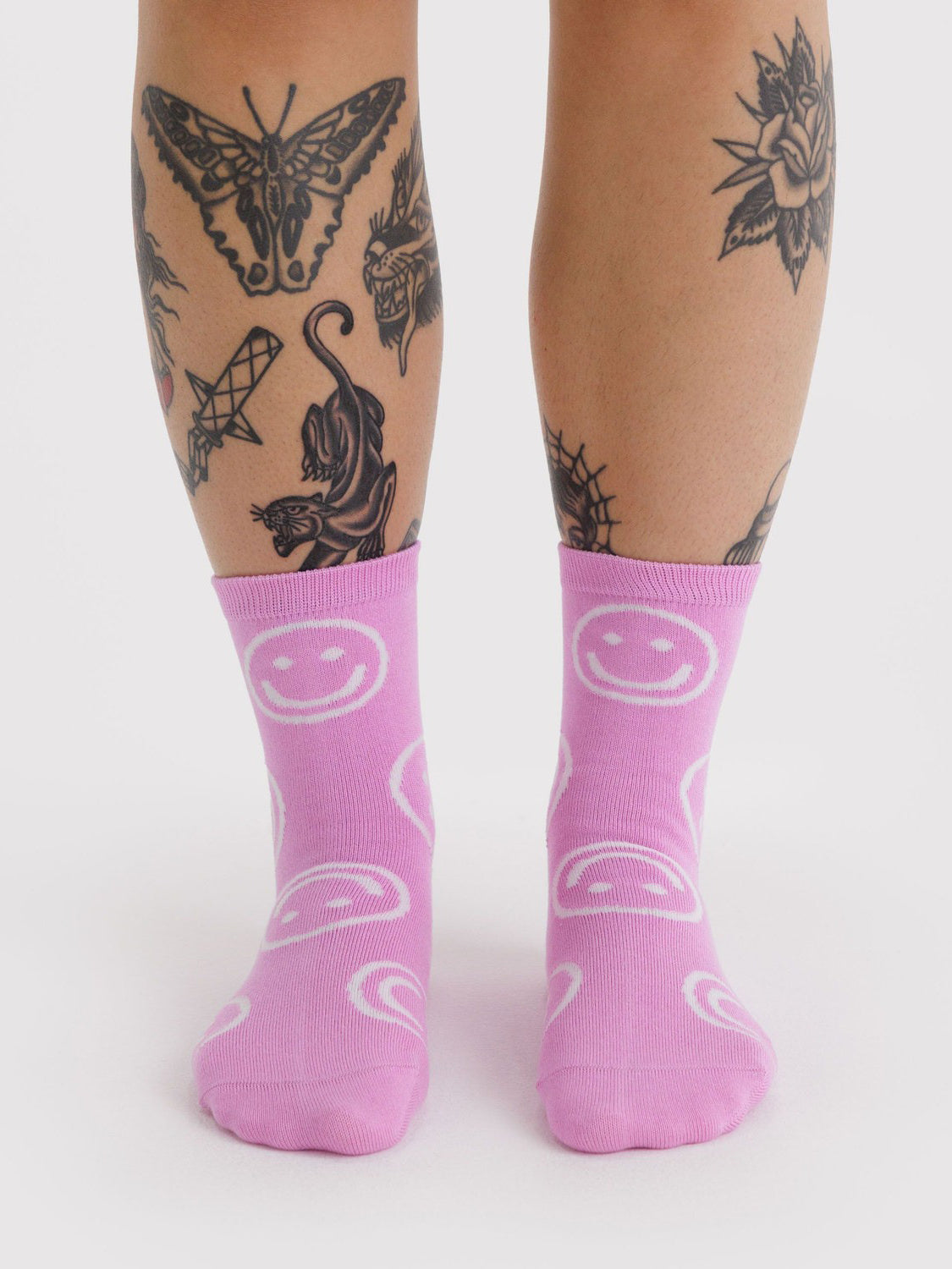 Pink Happy Crew Socks