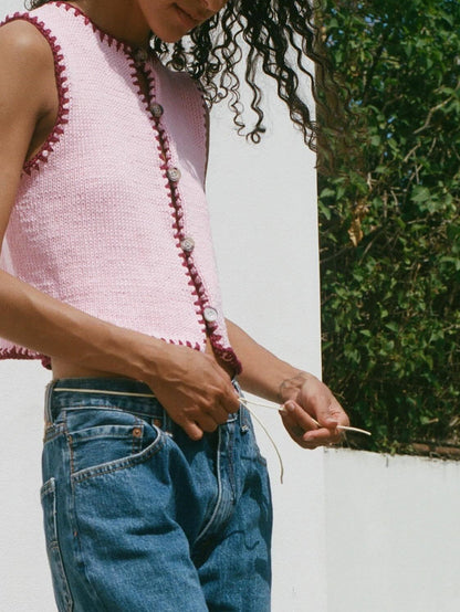 Pink Mia Contrast Stitch Sweater Vest