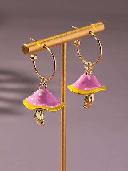 pink mushroom drop earrings