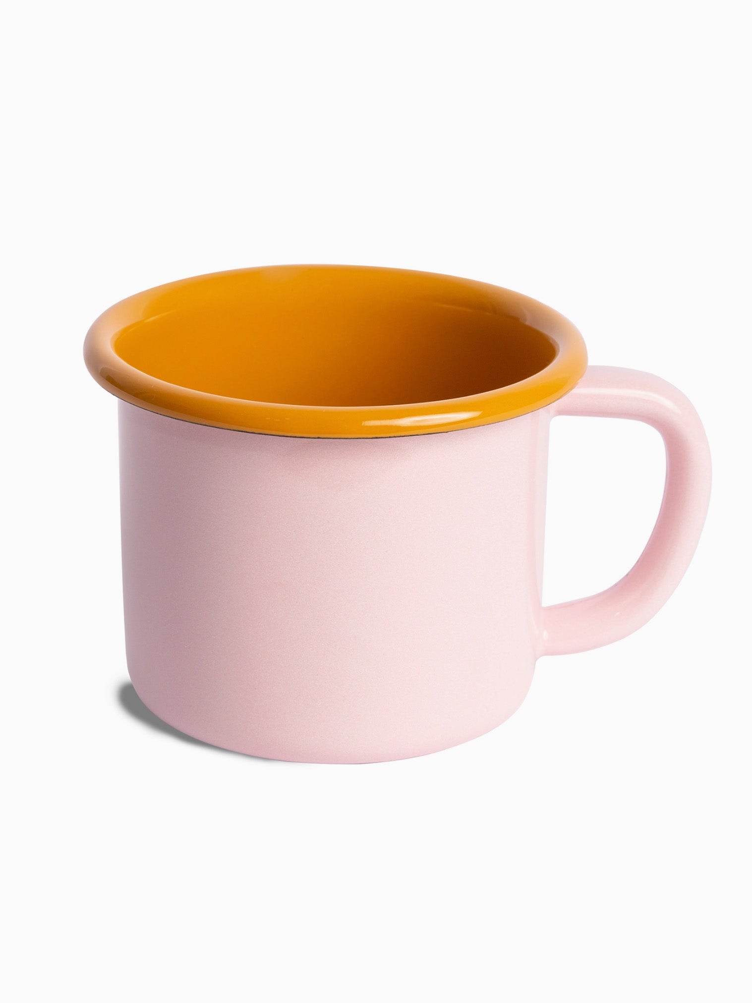 pink + mustard enamel mug