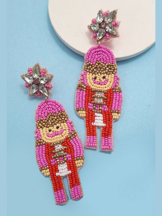 pink nutcracker beaded earrings