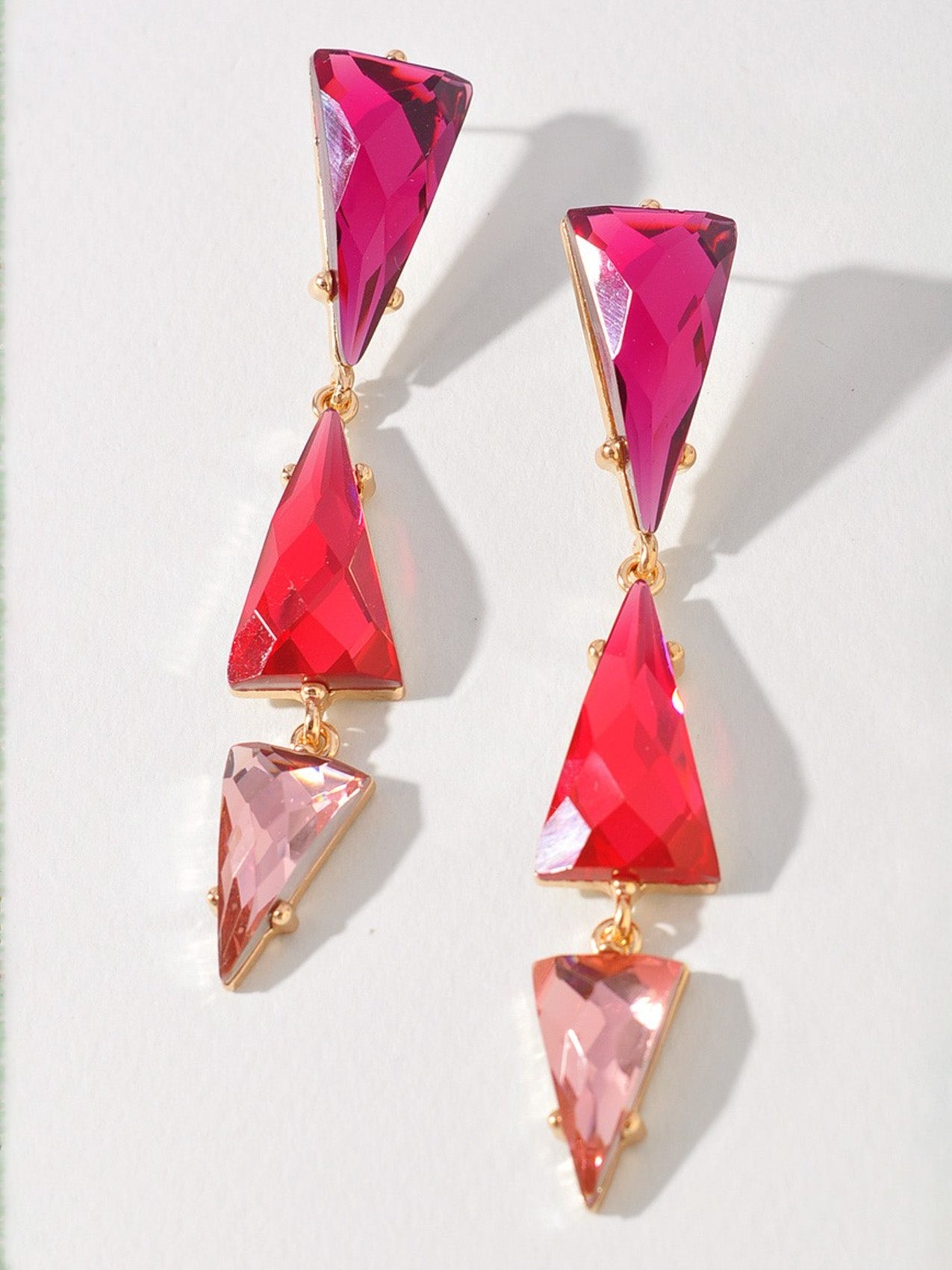 pink stone triangle drop earrings