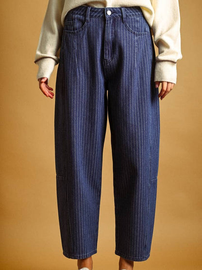 Pinstripe Denim Barrel Jeans
