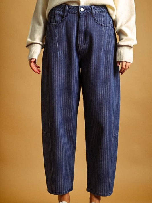 Pinstripe Denim Barrel Jeans
